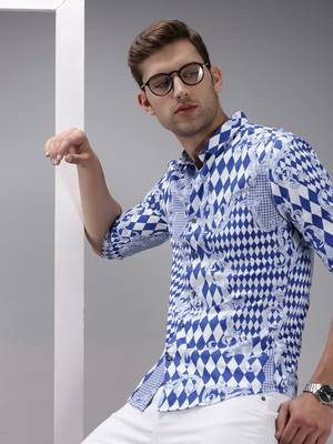 men's long sleeves abstract blue shirt 1