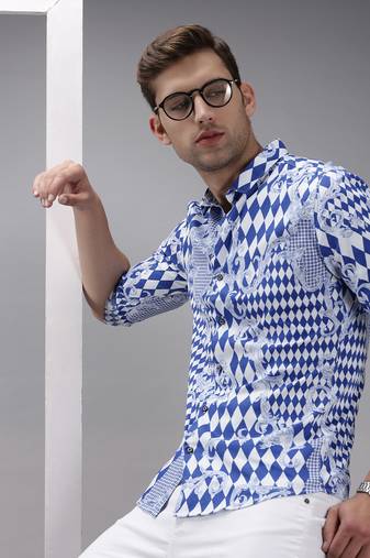 men's long sleeves abstract blue shirt