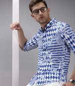 men's long sleeves abstract blue shirt