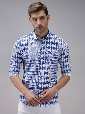 men's long sleeves abstract blue shirt 2
