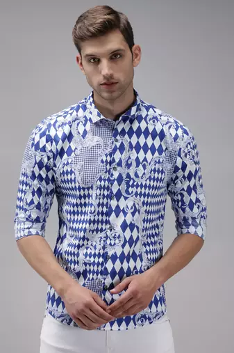 men's long sleeves abstract blue shirt