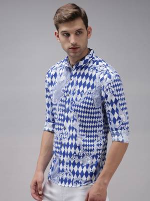 men's long sleeves abstract blue shirt 3