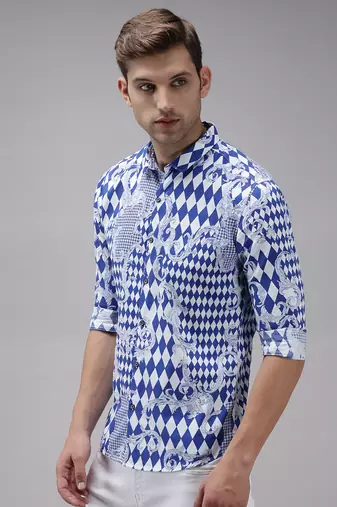 men's long sleeves abstract blue shirt