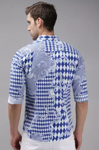 men's long sleeves abstract blue shirt