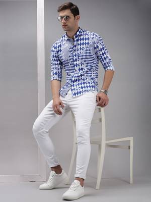 men's long sleeves abstract blue shirt 5