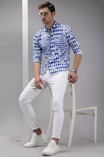 men's long sleeves abstract blue shirt