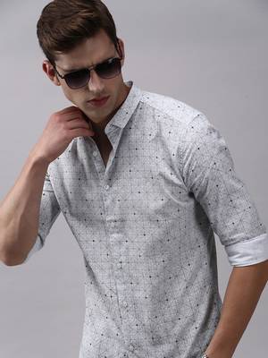 men's long sleeves geometric grey shirt 1