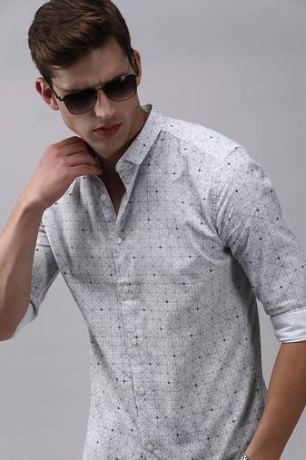 men's long sleeves geometric grey shirt