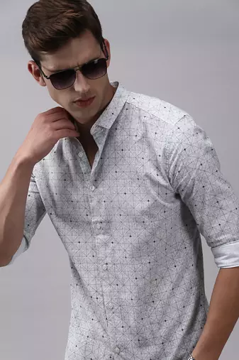 men's long sleeves geometric grey shirt