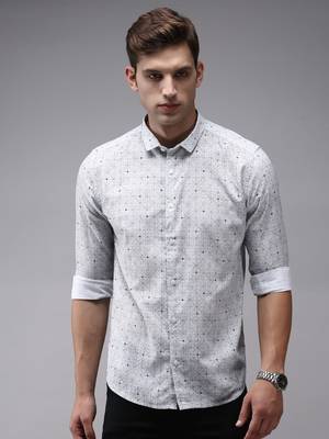 men's long sleeves geometric grey shirt 2