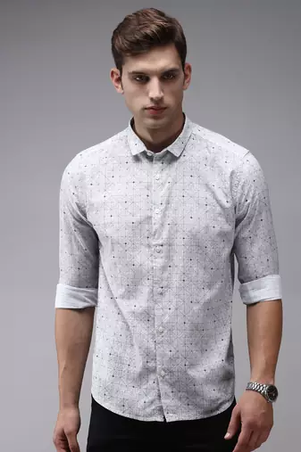 men's long sleeves geometric grey shirt
