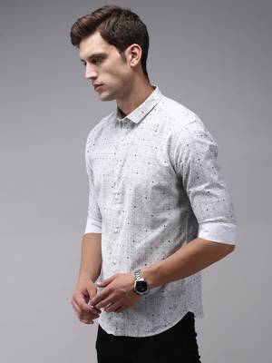 men's long sleeves geometric grey shirt 3
