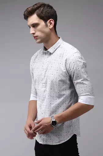 men's long sleeves geometric grey shirt