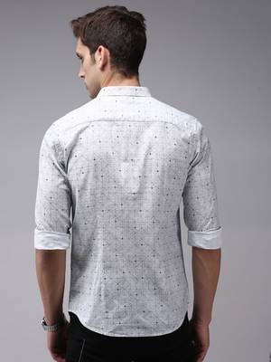 men's long sleeves geometric grey shirt 4