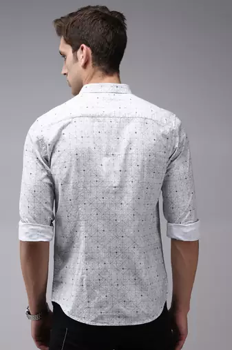 men's long sleeves geometric grey shirt