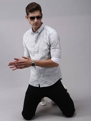 men's long sleeves geometric grey shirt 5