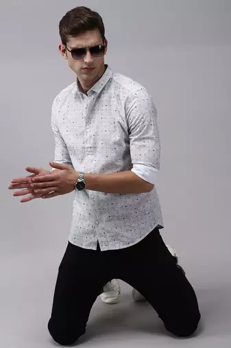 men's long sleeves geometric grey shirt