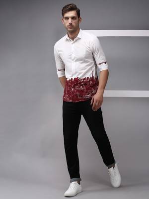 men's long sleeves solid white shirt 5