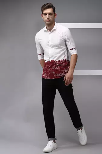 men's long sleeves solid white shirt