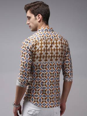 men's long sleeves ethnic motifs brown shirt 4