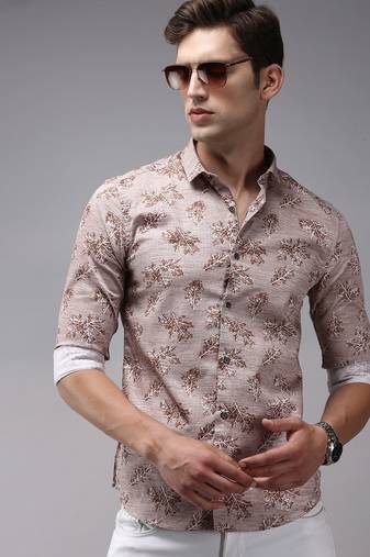 men's long sleeves conversational brown shirt