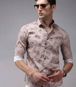 men's long sleeves conversational brown shirt