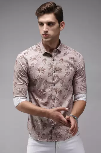 men's long sleeves conversational brown shirt