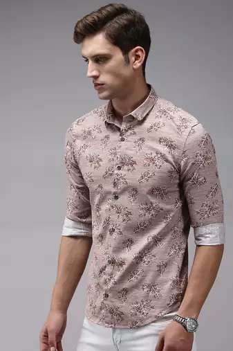 men's long sleeves conversational brown shirt