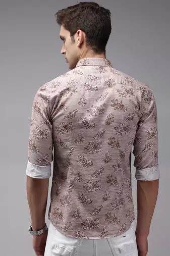 men's long sleeves conversational brown shirt