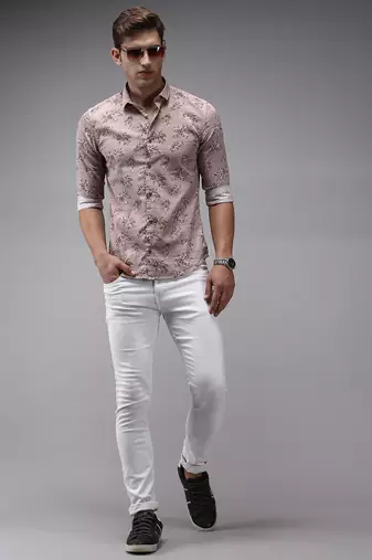 men's long sleeves conversational brown shirt
