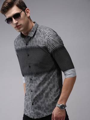 men's long sleeves abstract black shirt 1