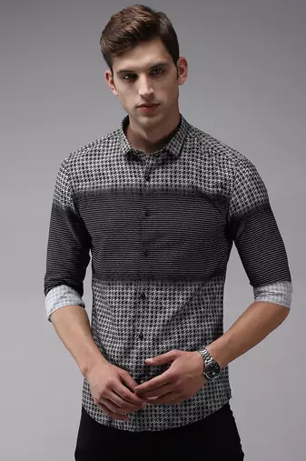 men's long sleeves abstract black shirt