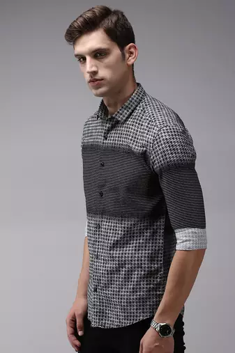 men's long sleeves abstract black shirt