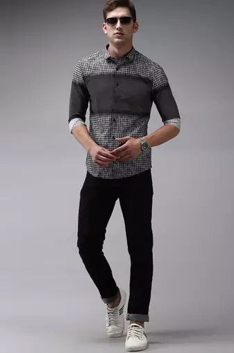 men's long sleeves abstract black shirt