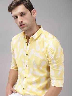 Showoff men's long sleeves conversational yellow shirt 1