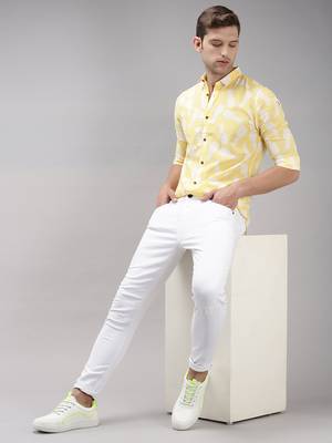 Showoff men's long sleeves conversational yellow shirt 5