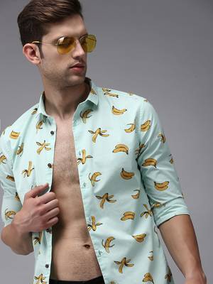 men's long sleeves conversational sea green shirt 1