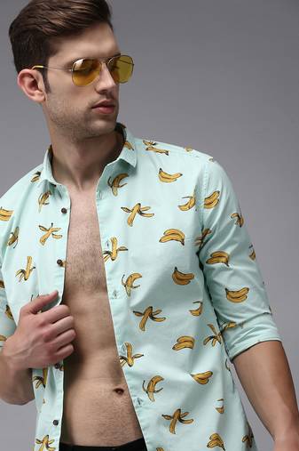 men's long sleeves conversational sea green shirt
