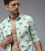 men's long sleeves conversational sea green shirt