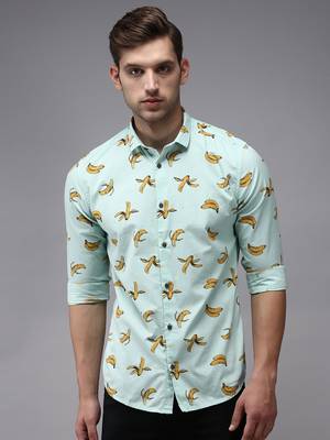 men's long sleeves conversational sea green shirt 2