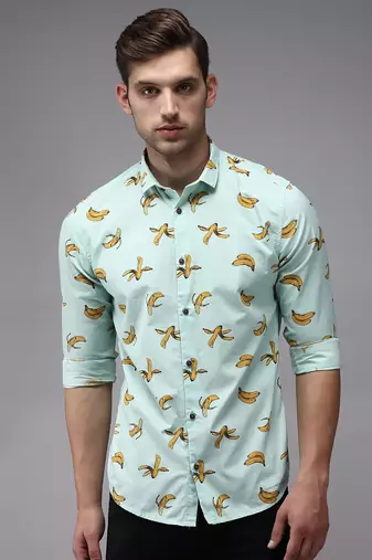 men's long sleeves conversational sea green shirt