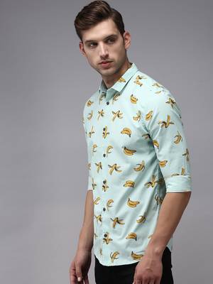 men's long sleeves conversational sea green shirt 3
