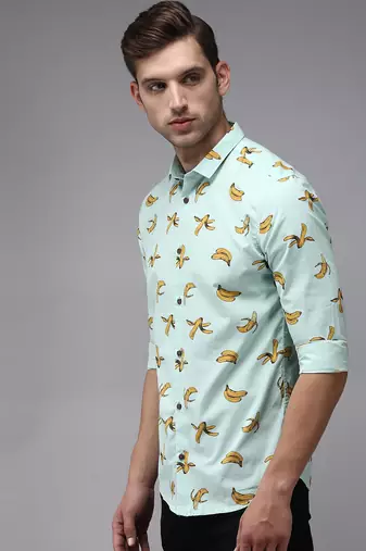 men's long sleeves conversational sea green shirt