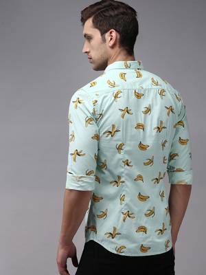 men's long sleeves conversational sea green shirt 4