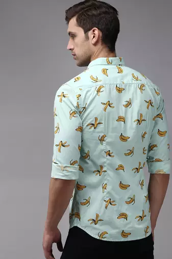 men's long sleeves conversational sea green shirt