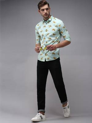 men's long sleeves conversational sea green shirt 5