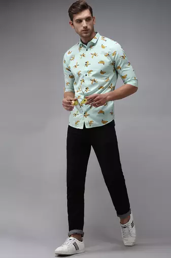men's long sleeves conversational sea green shirt