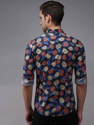 men's long sleeves ethnic motifs navy blue shirt 4