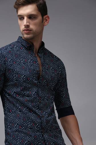 men's long sleeves conversational navy blue shirt