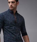 men's long sleeves conversational navy blue shirt